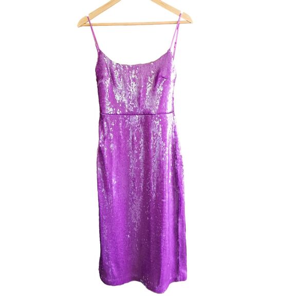 Autumn Adeigbo Aster Mini Sequin Dress Size 6 Purple Spaghetti Strap Sparkle - Picture 1 of 8